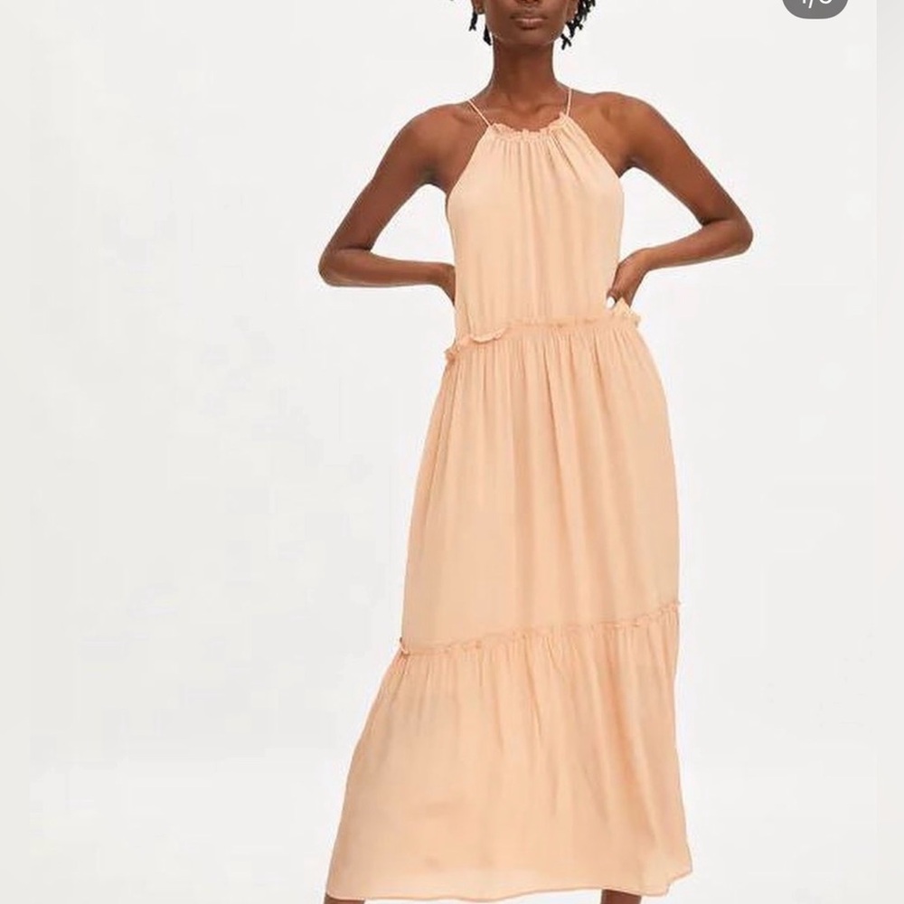 Zara Peach Halter-Tie Tiered Maxi Dress